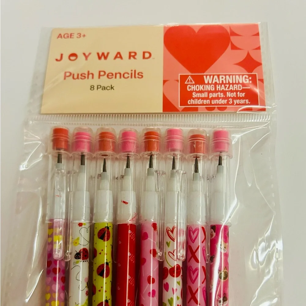 New Joyward Push Pencils 8 Pack Erasers Red White Pink Hearts Ladybugs